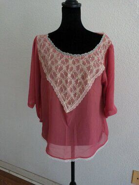 Love Squared, peach color top with lace and butterfly sleeve design